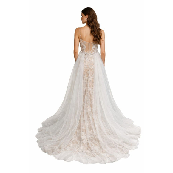 Sherri Hill Ivory Nude Lace Wedding Dress US 10 - Picture 3 of 15